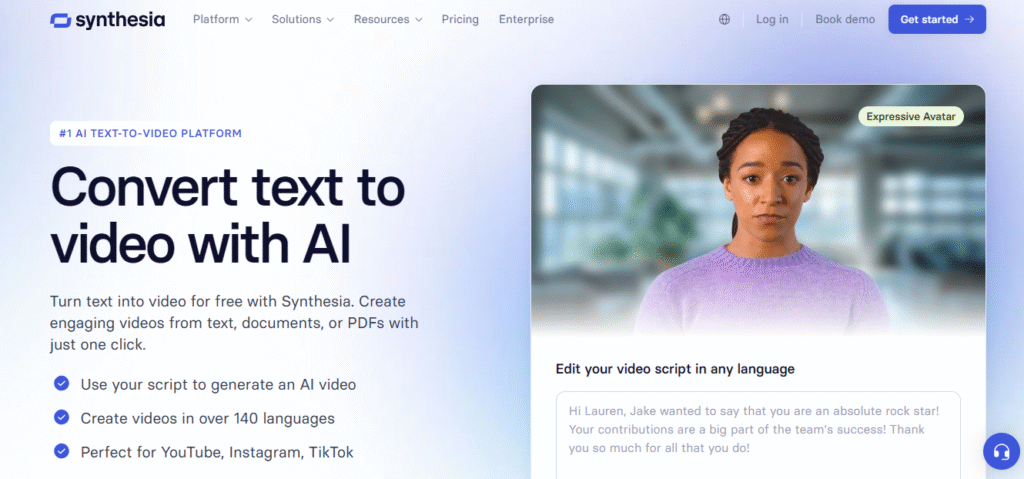 synthesia- convert text to video with ai- promptswaale.com